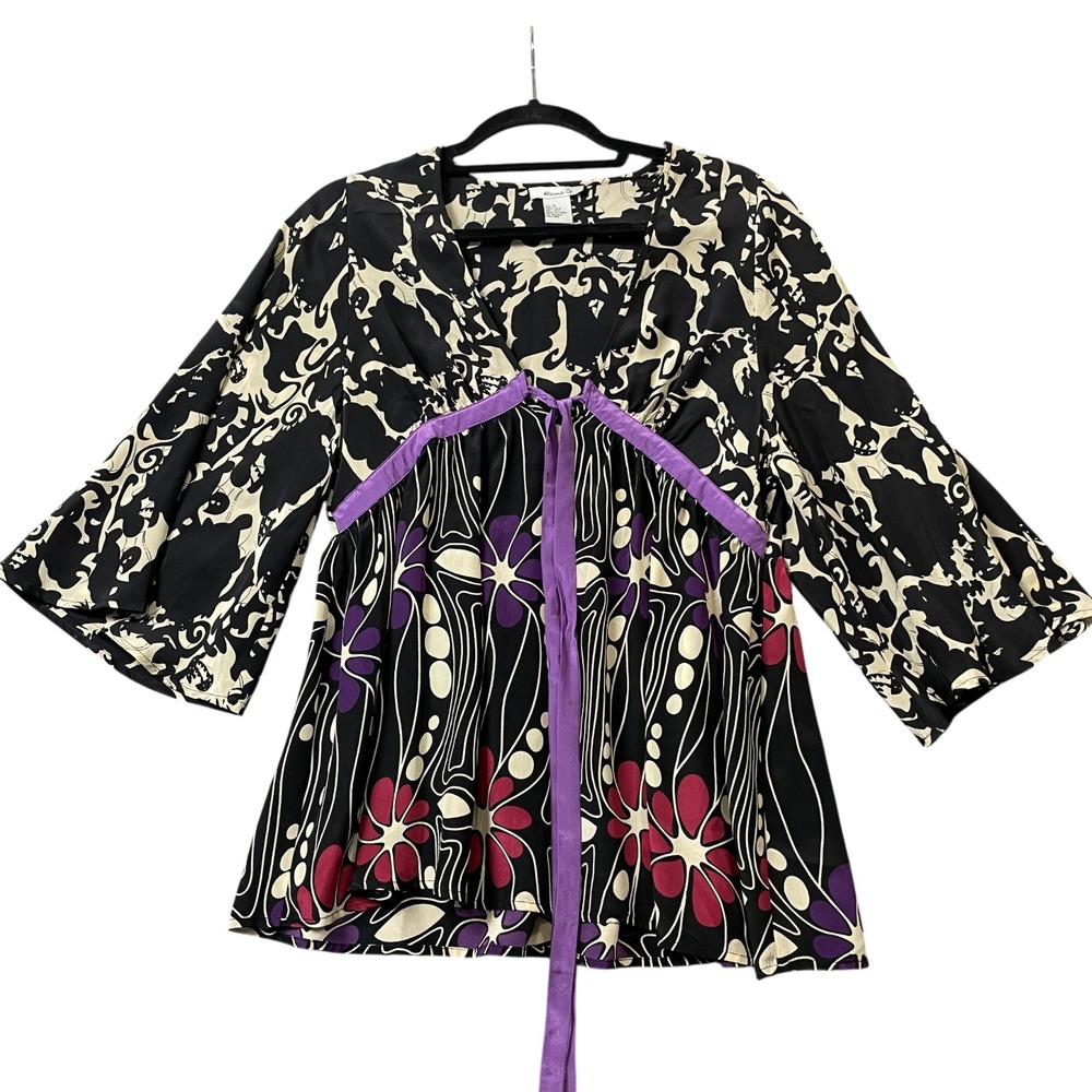 Hannah G Small Floral Light weight 100% Silk Side Zipper‎ Ladies Top
